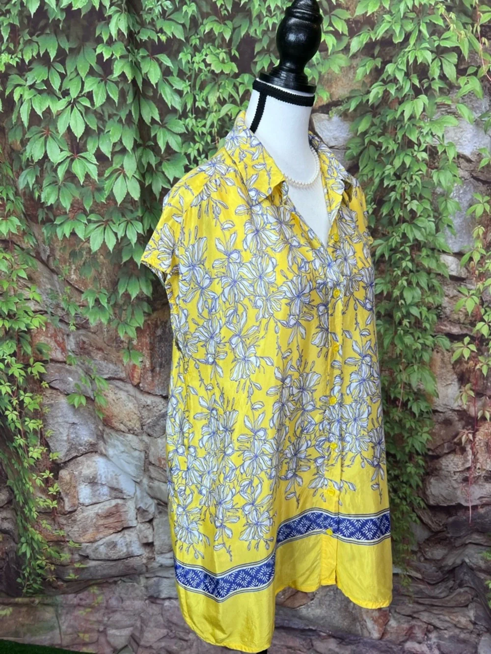MASAI Scandi Girl Resortwear Yellow and Blue Floral Button Front Mini Dress, M - Picture 8 of 10